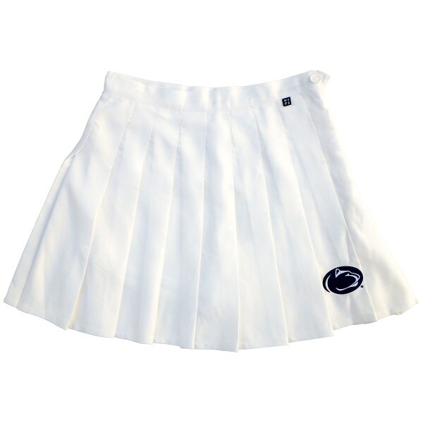 white women's tennis skirt with embroidered Penn State Athletic Logo